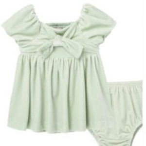 Habitual Girls A-Line Puff Sleeve Babydoll Light Green Velvet Dress